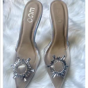 EGO Official Clear Heel Mule in Silver